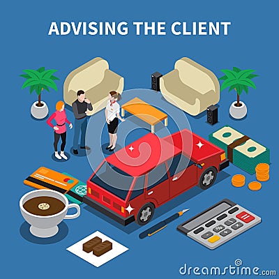 Car Sales Assistance Composition Vector Illustration