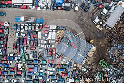 Car Scrapyard auto wrecks Junk Yards Aerial Drone photo Editorial Stock Photo