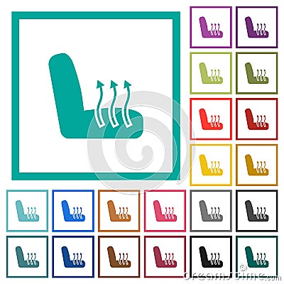 Car seat heating flat color icons with quadrant frames Vector Illustration