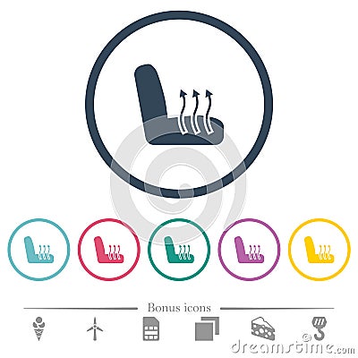 Car seat heating flat color icons in round outlines Vector Illustration