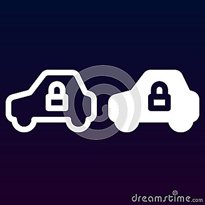 Car security, Vehicle and lock line and solid icon, outline and filled vector sign, linear and full pictogram isolated on white. Vector Illustration