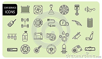 Car parts line icon set, automobile collection. Car service icons vector. Flat set. Vector Illustration