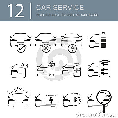 car service editable stroke icons Vector Illustration
