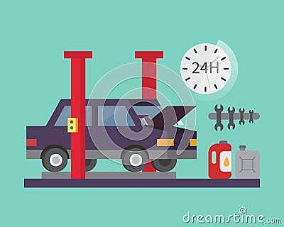 Car service. Auto diagnostics and transport repair. Vector illustration. Vector Illustration