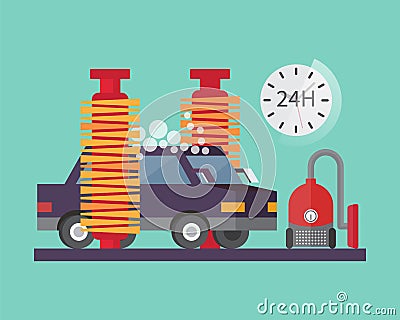 Car service. Auto wash and transport cleaning Vector Illustration