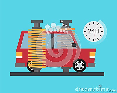 Car service. Auto wash and transport cleaning Vector Illustration