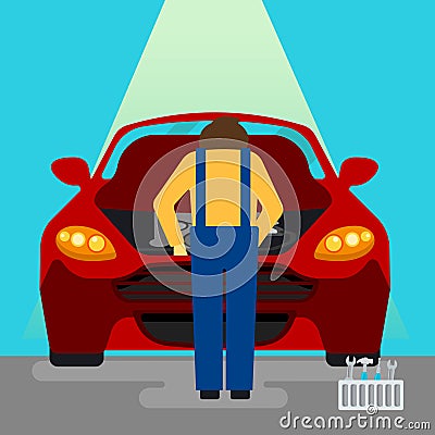 Car Service. Car Repairs and Diagnostics. Auto Maintenance Vector Illustration