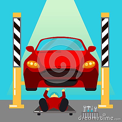 Car Service. Car Repairs and Diagnostics. Auto Maintenance Vector Illustration