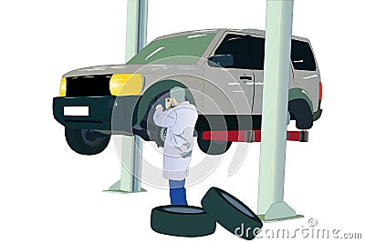 Car at the service center Cartoon Illustration