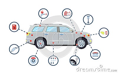 Car service concept. Automobile maintenance repair Vector Illustration