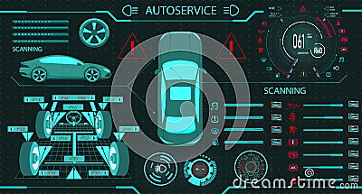 Car service. Diagnostic stand wheel alignment. Car digital car dashboard. Graphic display. illustration Vector Illustration