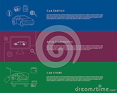 Car service, diagnostic, store banners Vector Illustration