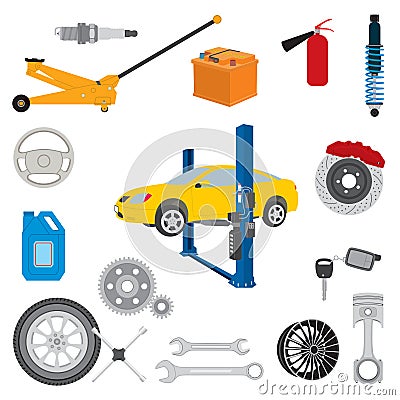 Car service elements and parts icons Vector Illustration