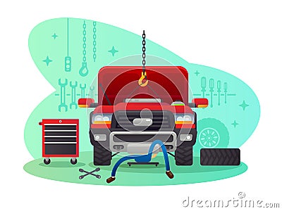 Car service, garage and workshop Cartoon Illustration