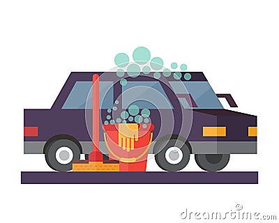 Car service. Hand wash and transport cleaning Vector Illustration