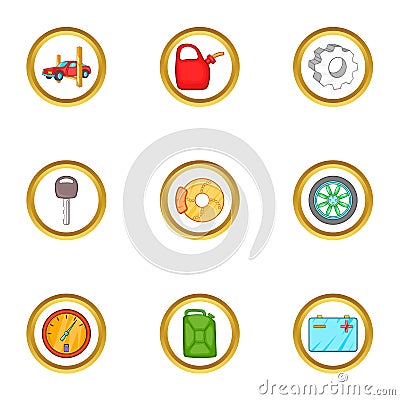 Car service icons set, cartoon style Vector Illustration