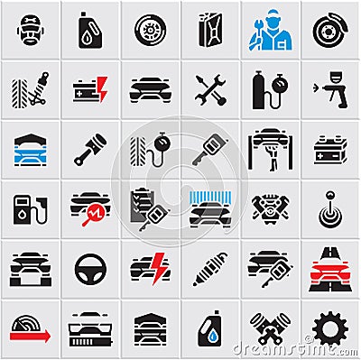 Car service maintenance icons set, car vector icons, auto parts, car repair Vector Illustration