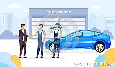 Car service at a maintenance workshop Vector Illustration