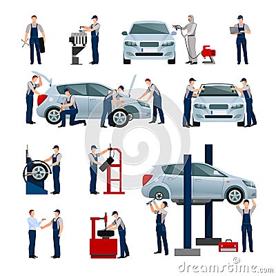 Car Service People Icons Set Vector Illustration