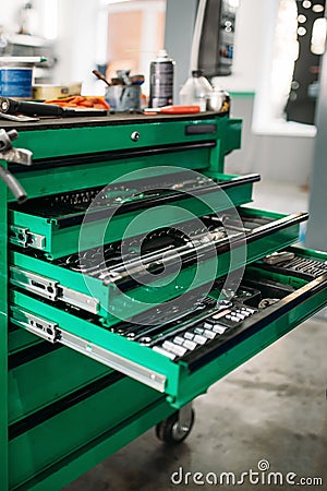 Car service tool box, professional instrument Stock Photo