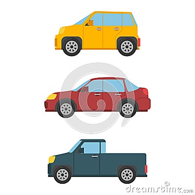 set of Various Cars Vector. City cars, sedans, sport cars Vector Illustration