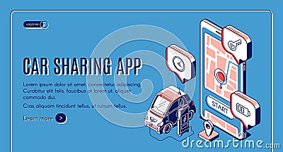 Car sharing app service isometric landing page Vector Illustration