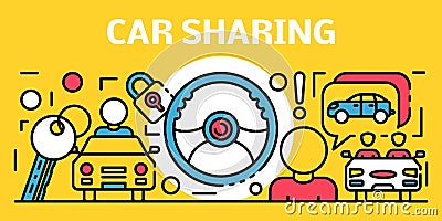 Car sharing banner, outline style Vector Illustration