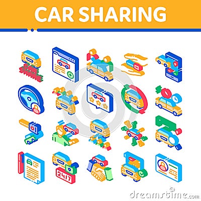Car Sharing Business Isometric Icons Set Vector Vector Illustration