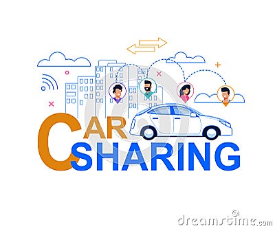 Car Sharing line Art Banner. Economy Ride Service. Vector Illustration