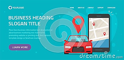 Car sharing rental via mobile phone service online website template layout design or car sharing club for automobile Vector Illustration