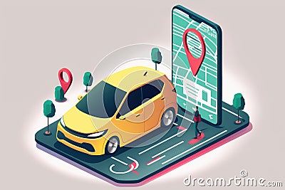 a car-sharing service controlled by a smartphone app, with modern vehicles and remote monitoring of connected vehicles and parking Stock Photo