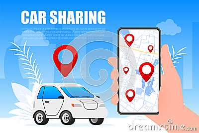 Car sharing service. Share automobile for commuting. Vector illustration. Vector Illustration