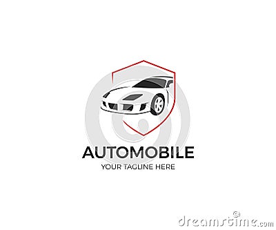 Car in the Shield Logo Vector Illustration