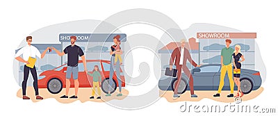 Car showroom, auto dealership or rental center set Vector Illustration