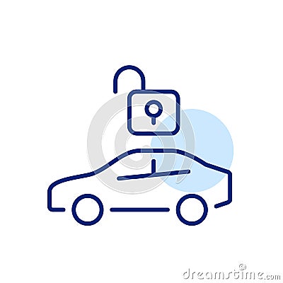 Car side view. Central electrical lock unlocked. Pixel perfect, editable stroke Vector Illustration