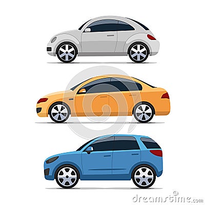 Car side view vector set, colorful flat style Vector Illustration