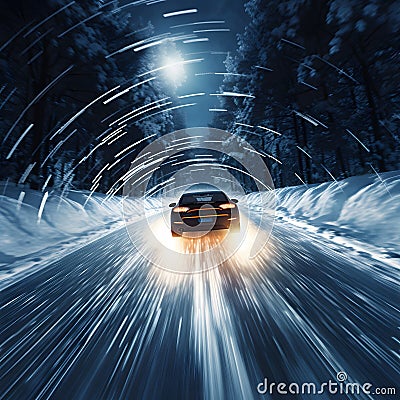 Car skidding on a snow-covered road Stock Photo