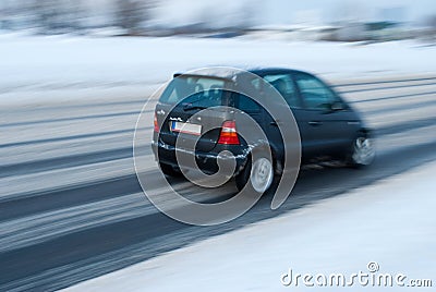 Car on snowy road Stock Photo