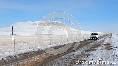 Car on snowy road Stock Photo