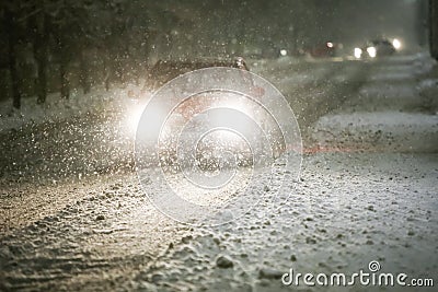 Car on snowy road Stock Photo