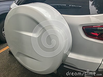 Car with spare tire in trunk Stock Photo