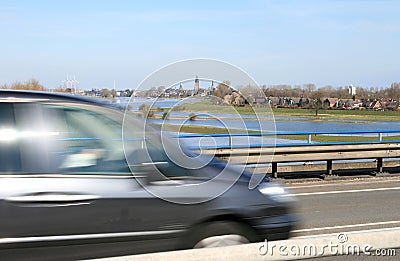 Car, speed and landscape Stock Photo