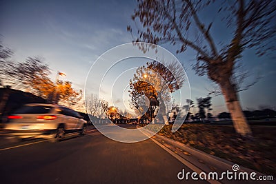 Car speed, Scenery along the road Stock Photo