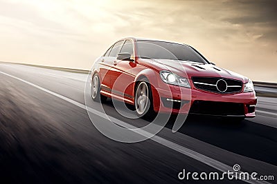 Fast drive red sport car speed on the road Stock Photo