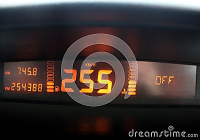 Car speedometer. High speed traffic. Stock Photo