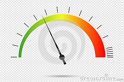 Speedometer icon at transparent background. Color infographics of car speedometer. Symbol of speed dial. Vector Vector Illustration