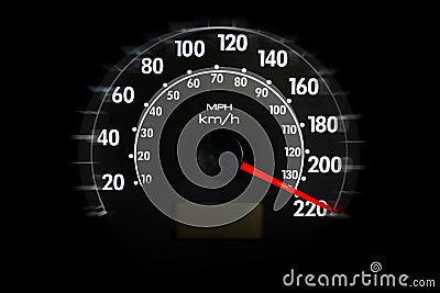 car speedometer showing maximum speed, fast driving, speeding, road safety Stock Photo