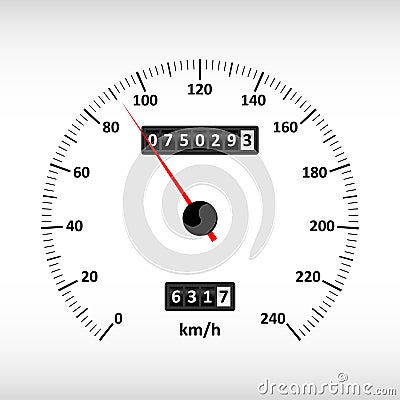 Car speedometer with speed scale and kilometer counter. Vector. Vector Illustration