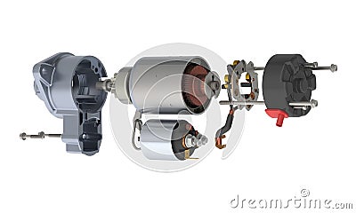 Car starter exploded view components, 3D rendering isolated on white background Stock Photo
