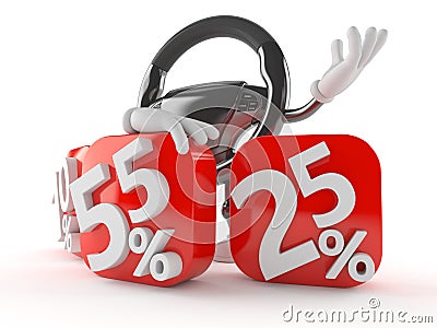 Car steering wheel character behind percentage signs Stock Photo